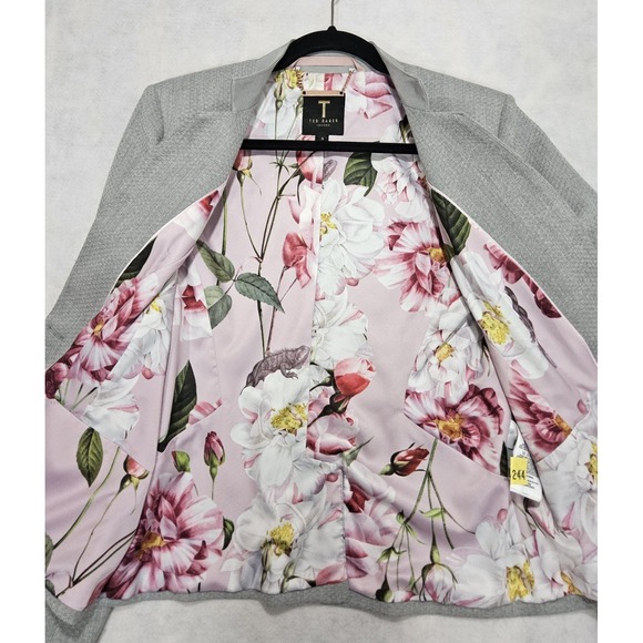 Ted Baker Blazer Sz 3 / US 8 Daizi Textured Tailored Gray Stretch Pockets - Picture 12 of 14